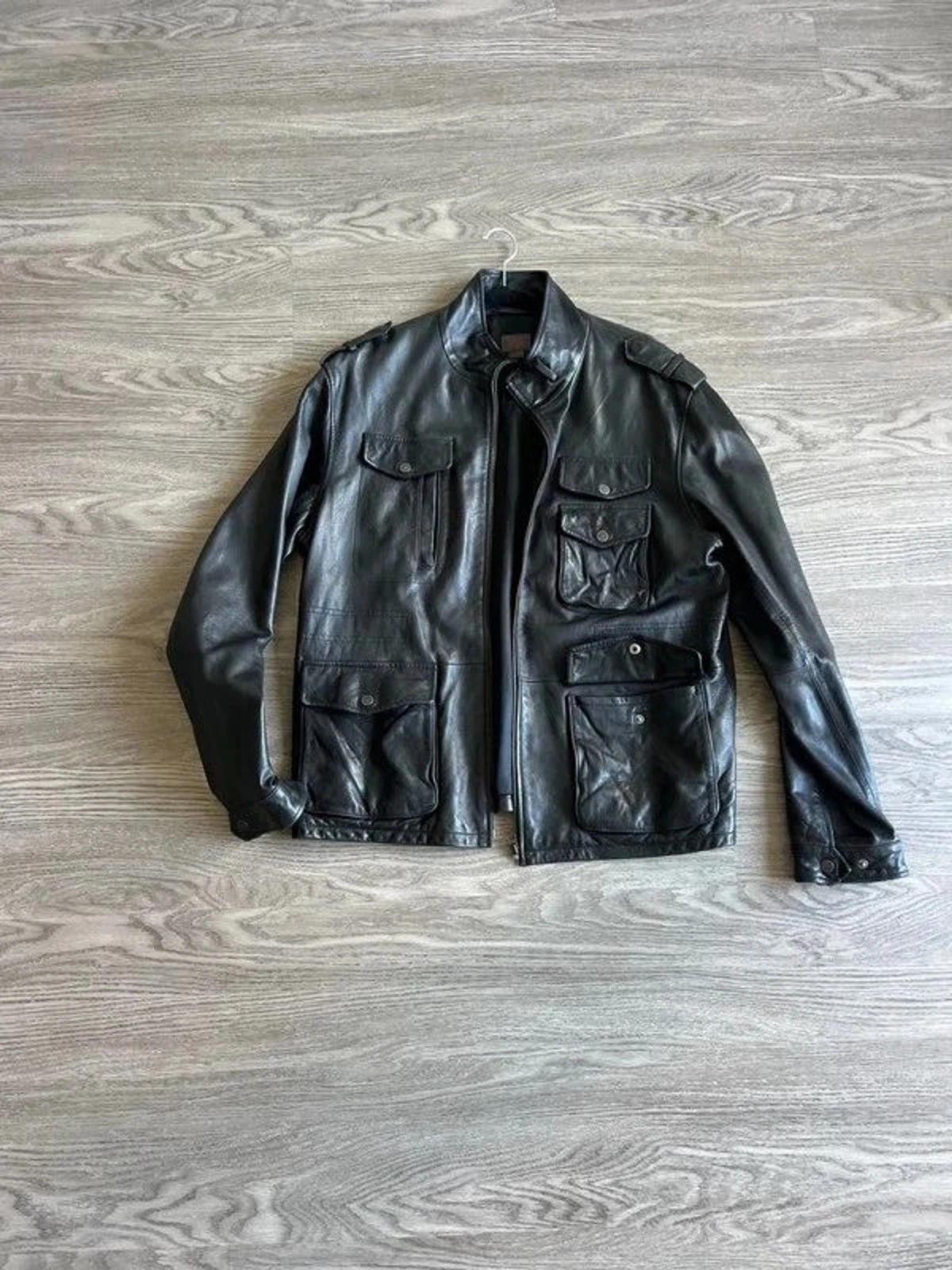Esprit black leather military field jacket Men’s Sz M/ EU 48/US 38 - product detail image 1