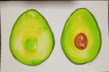 4x6 Original 2 Avocados Watercolor Painting Fruit, HAND PAINTED  