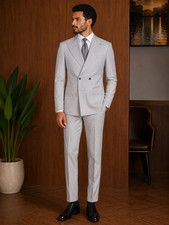 Luxury Light Grey Double Breasted Men s Suit Premium Slim Fit Formal Wedding W