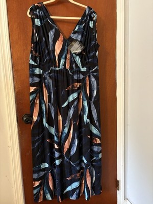 IMAN Global Chic Drapey Tiered Blue Print Maxi Dress 1XP