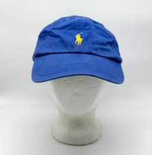 Vintage Polo Ralph Lauren Blue Cap Hat Leather Strapback Classic Spellout