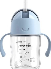 Evorie Tritan Weighted Straw Sippy Cup with Handles 7oz Training Bottle Blue