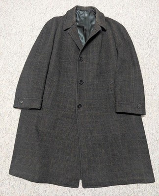 USA made 1950s vintage OVERCOAT brown 48 hart schaffner marx WOOL brown plaid