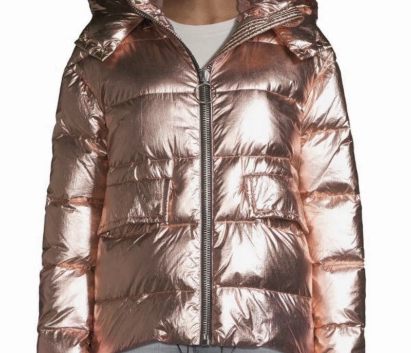 Brand NEW Series By Nicole Benisti Metallic Rose Down Hooded Puffer Size S