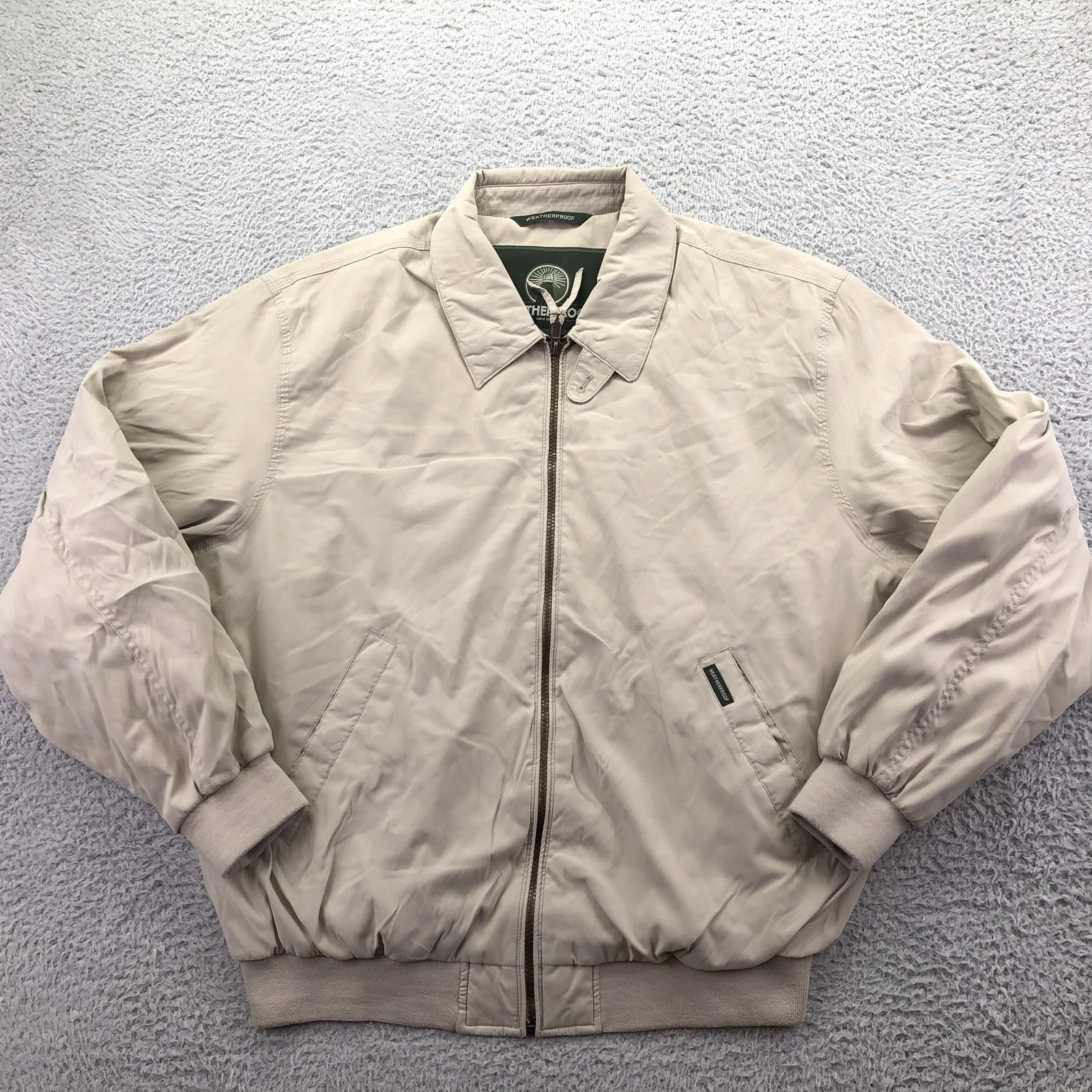 Weatherproof Jacket Mens Large Beige Microfiber Bomber Full Zip Lined Casual image 1