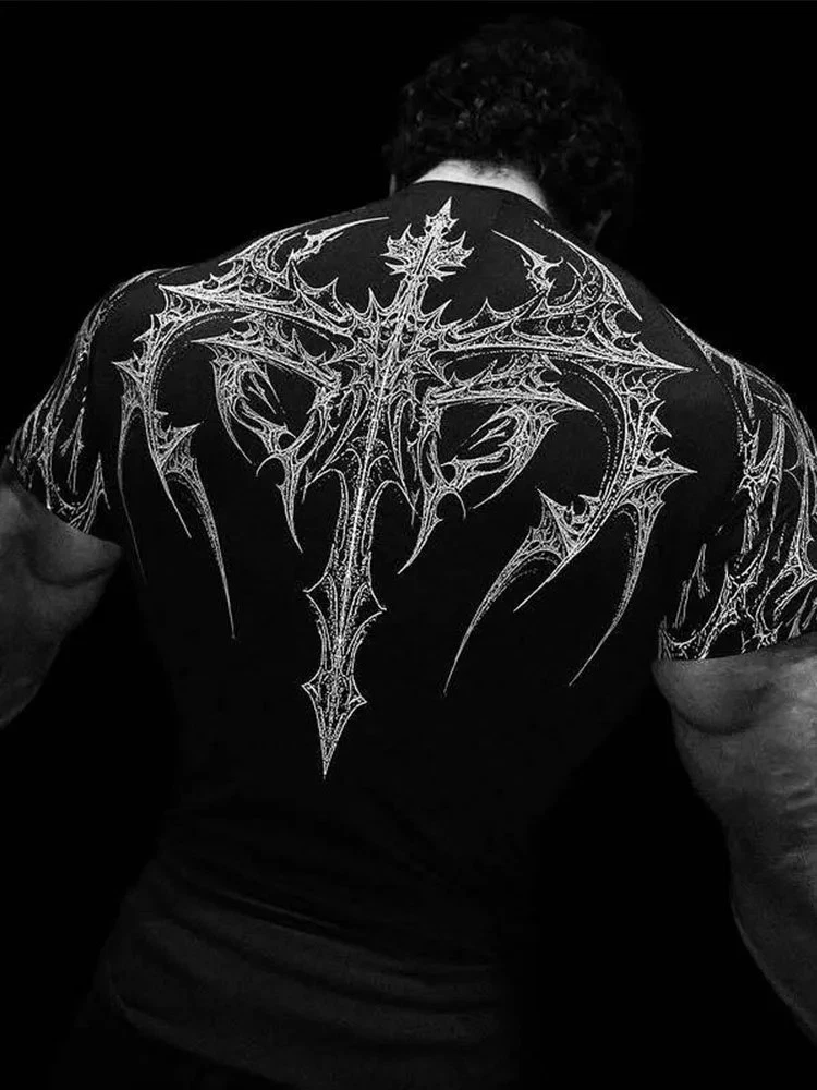 Men’s Summer Gym T-Shirt Gothic Muscle Tee High Elasticity Quick Dry Training