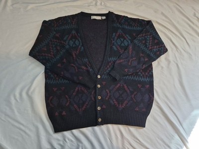 Michael Gerald Geometric Knit Cardigan Sweater Button Men's 3XLT Multicolor