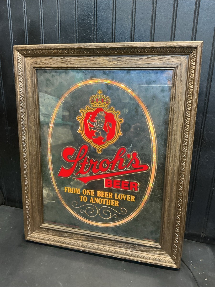 Vintage Strohs Beer Lighted Mirror Sign Bar One Beer Lover 1980 22