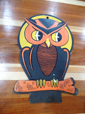 VINTAGE DIE CUT HALLOWEEN DECORATION OWL ON BRANCH MADE IN USA HE. LUHRS