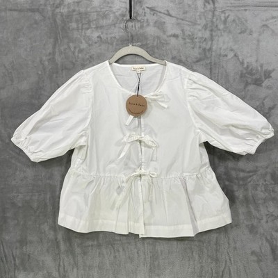 NEW Aaron & Amber Tie Front Peplum Blouse Size Large Cotton Coquette Girly NWT
