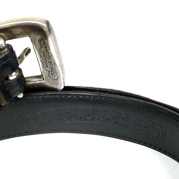 CHROME HEARTS 1 inch OTJ Leather Belt Silver SV925 Size 28 Black added hole Men thumbnail 2