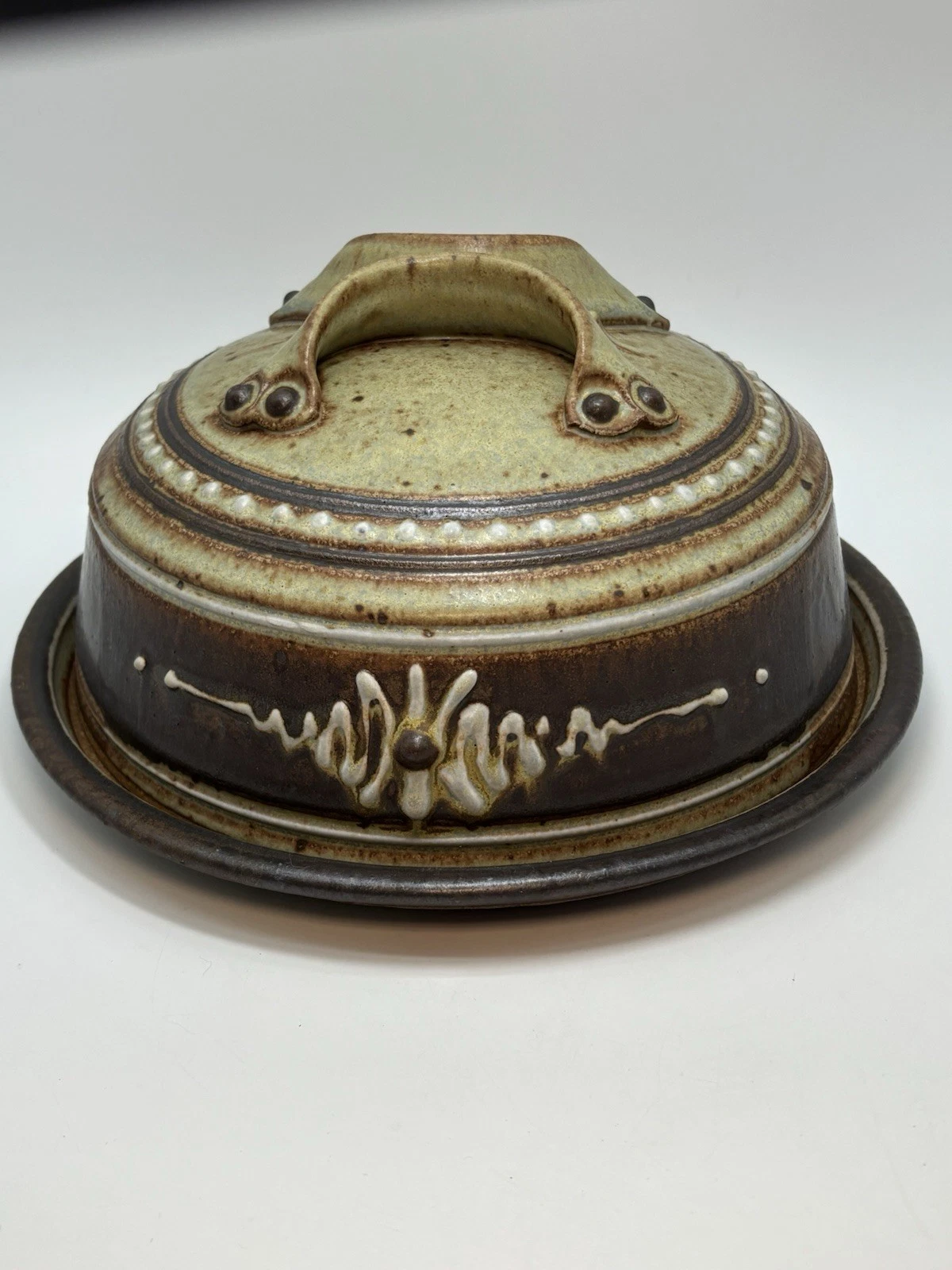 Vintage Studio Pottery Butter Cheese Dish Signed “W” Hand Thrown 9” Diameter