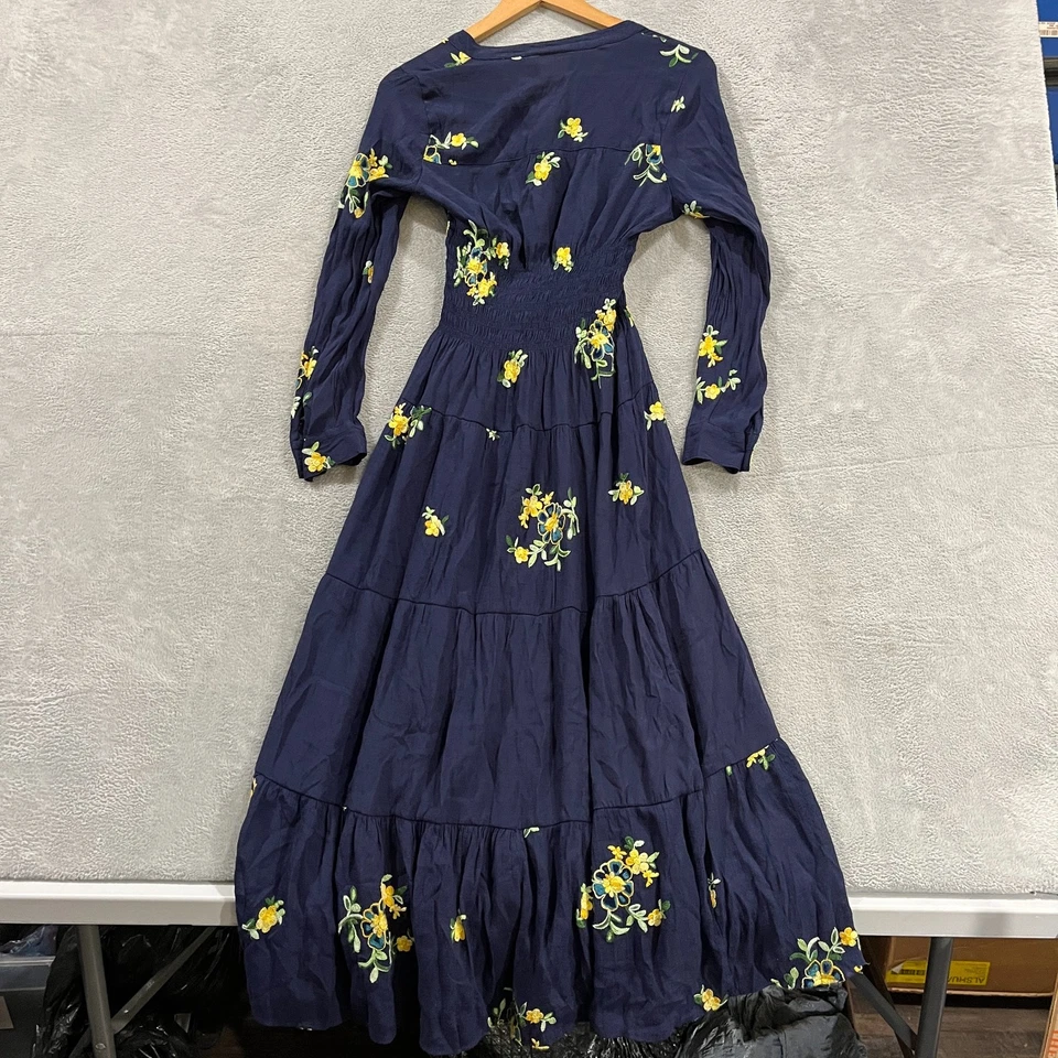 Vestido Hig & Flower Pequeño Floral Bordado con Botones Maxi Boho Hippie Foto 2 de 4