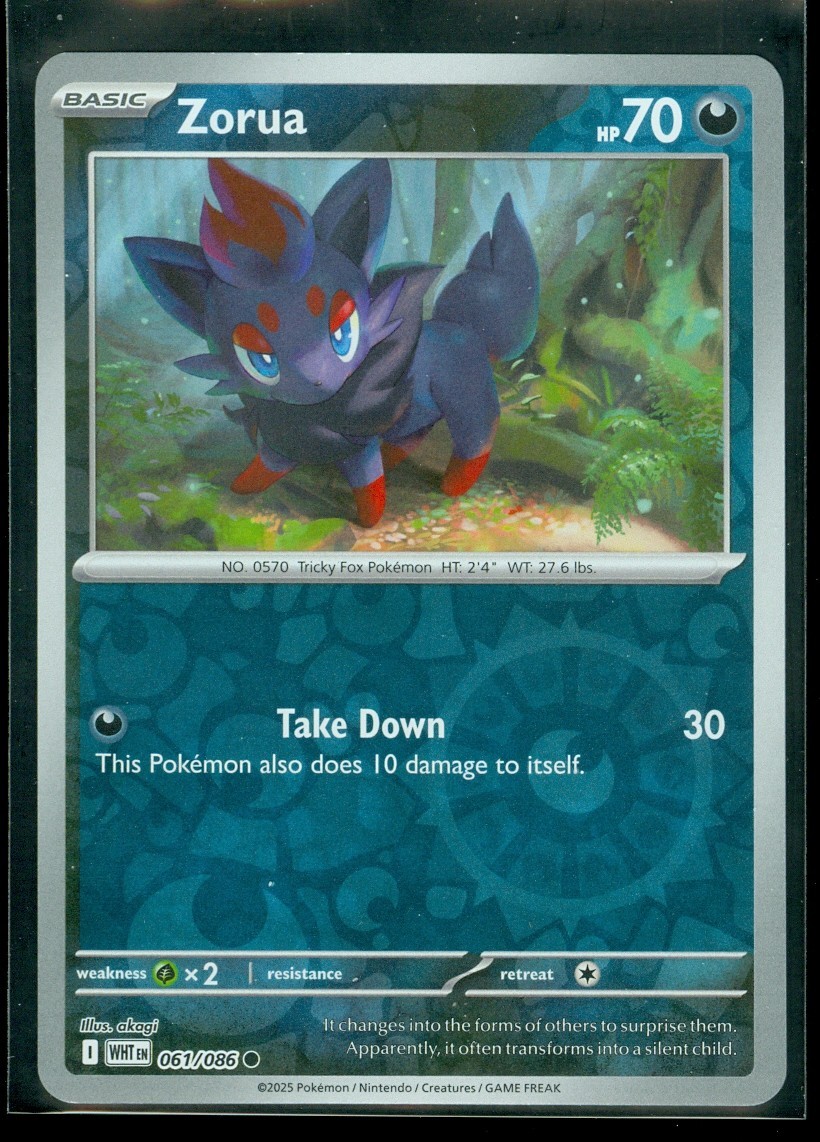 Pokemon ZORUA 061/086 - White Flare - Rev Holo - MINT