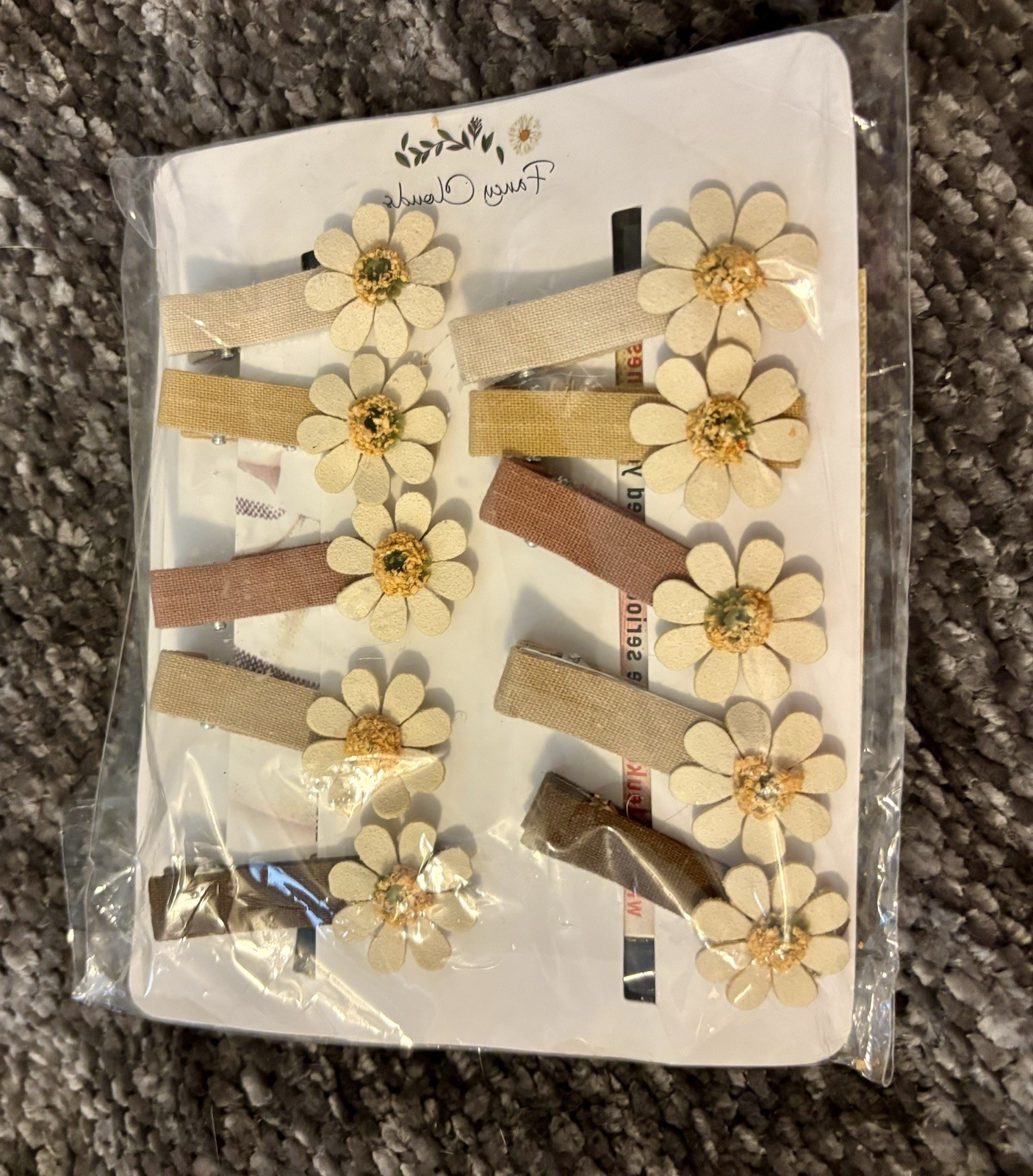 Girls Floral Flower Fabric Hair Clip Set Non-Slip Barrettes Beige Brown Cream