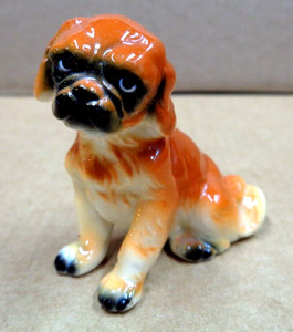 Vtg Estate Find ~ Miniature Bone China Dog Figurine ~ BOXER ~ 2" H x 2" L