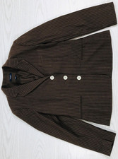 Chaps Ralph Lauren Blazer Women 12 Brown Pin Stripe Linen Cotton Blend Business