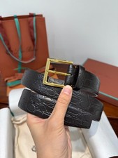 Loro Piana PP8801350 Black Croc Leather Belt Size 100cm 35mm Gold Pin Buckle Men