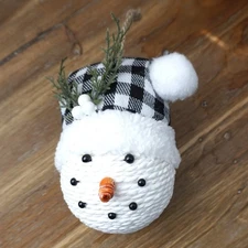 Snowman Head Large Ornament or Door Hanger with Black Plaid Hat