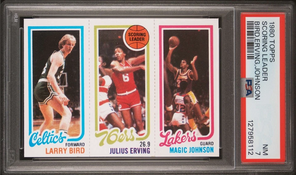 1980 TOPPS LARRY BIRD RC-JULIUS ERVING-MAGIC JOHNSON RC HOF PSA 7 - Image 3 of 4