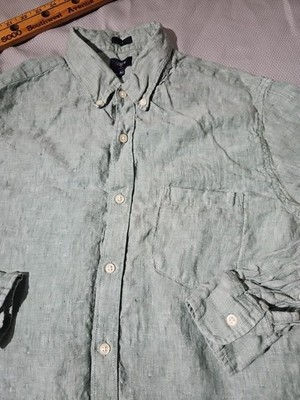 J Crew Shirt Mens Medium Green Linen Knit Button Down Preppy Oxford Luxury 