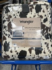 Wrangler Full/Queen 3pc Plush Cow Print Comforter Set Super Soft All Season