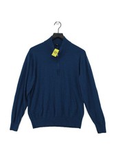 Uniqlo Men's Jumper L Blue 100 Wool Mock Neck Pullover