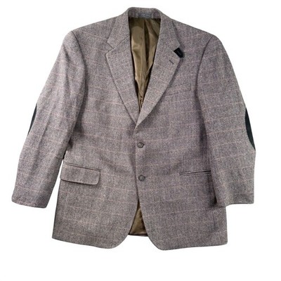 Lacrosse 43R Wool Herringbone Sport Coat Elbow Patch Blazer Old Money
