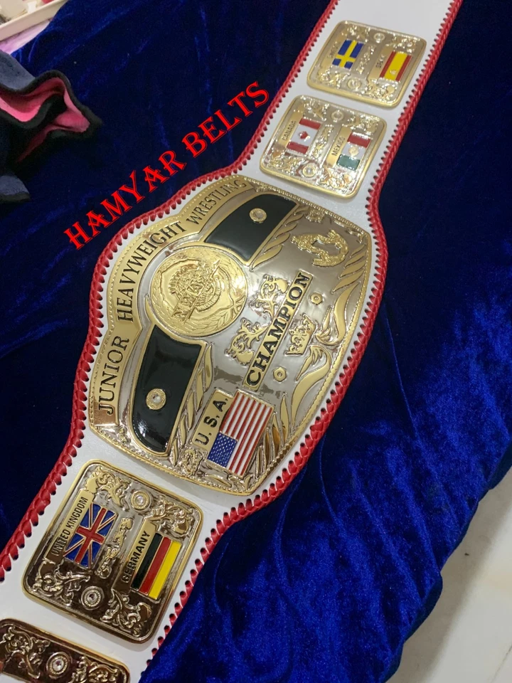 Cinturón de campeonato de peso pesado junior NWA, 4 mm de zinc, doble enchapado, cuero real Foto 4 de 4