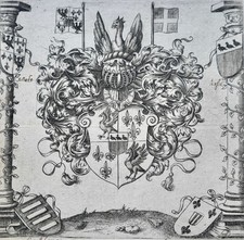 Heraldic engraving 17th century Schetz Grobbendonck Van Lier Rechteren Brabant