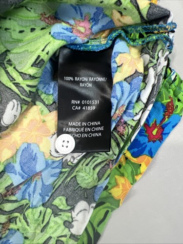 Disney Hawaiian Shirt Mens Large Mickey Mouse Blue Green Floral Rayon Button Up - Picture 8 of 10