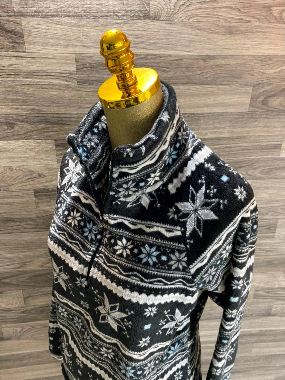 EDDIE BAUER 1/4 Zip Mock Neck Black/White Aztec Fleece Jacket Women's Size Small