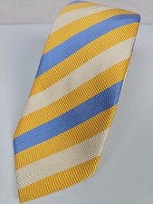 David Donahue Tie Mens Nectie Repp Striped Yellow. Made In USA. Preppy