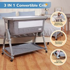 UPGRADE GRAY - LI'L PENGYU 3 IN 1 FOLDABLE BABY BASSINET BEDSIDE SLEEPER WITH