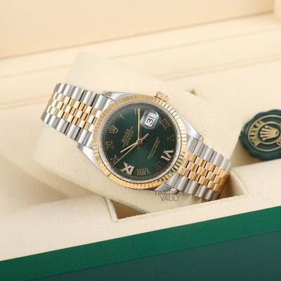 Rolex Datejust 36mm Gold & Steel 126233 Olive Green Diamond Roman