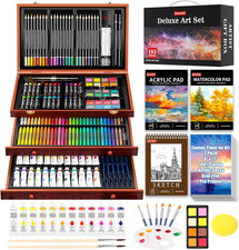 192 Pack Deluxe Art Set Drawing Painting Supplies Kit With Wooden Case