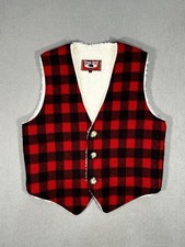 True Grit Wool Buffalo Plaid Vest Sherpa Lined USA Made Mens Large Red Black