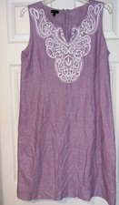 Talbots Lilac & White Linen & Cotton Blend Lined Sleeveless Dress Sz 10