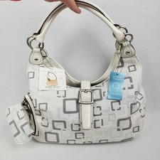 Nine West White Purse Handbag Double Handle Multi-Color Metallic Design Coin Bag