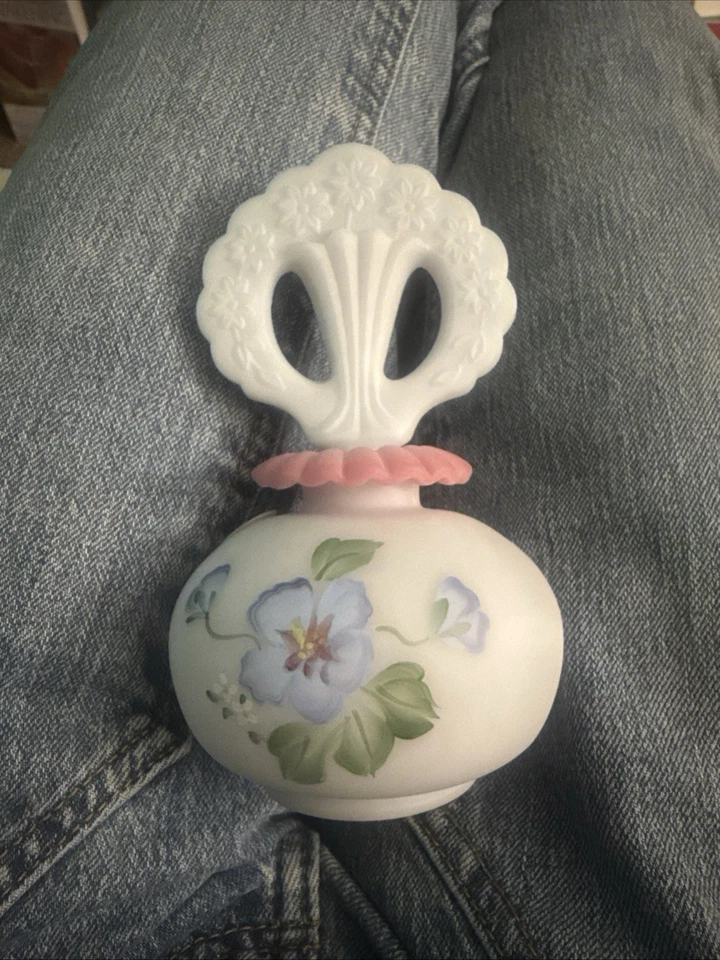 Fenton Limited Edition Blue Burmese Hibiscus Perfume Bottle w/Stopper #327/2750 - Image 2 of 4