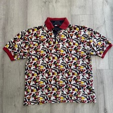 Tommy Hilfiger All Over Flag Print Polo Shirt Red White Navy M