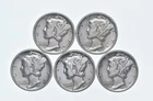 High Grade Lot 1936 1937 1936 1939 1939 Mercury Dime Collection *942
