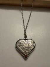 Silver Tone Heart Photo Locket Pendant Necklace, Metal, Love Theme