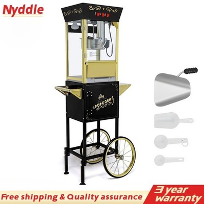 12oz Popcorn Machine Cart Popcorn Maker with Wheels w/ Stainless Steel Kettle