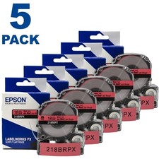 Genuine Epson LABELWORKS 218BRPX Black on Red 3/4" (18mm) Label Tape **5-PACK**
