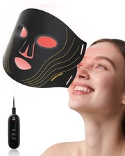 Red Light Therapy for Face, Portable LED Face Mask 4 Modes with Remote & Timer