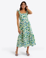 Draper James Carrie 100 Linen Floral Sleeveless Ruffled Dress, Size XXL