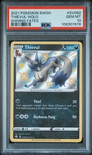 2021 POKEMON SWORD & SHIELD SHINING FATES #SV082 THIEVUL-HOLO PSA 10