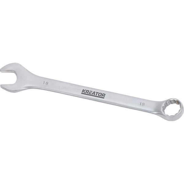Combination spanner 18mm chrome vanadium steel, Kreator brand, offset ring end