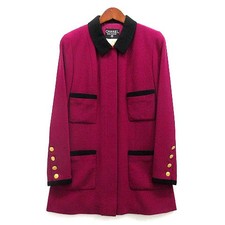 Chanel Vintage Wool Long Jacket Black Magenta Size 36 Women's Excellent Conditi